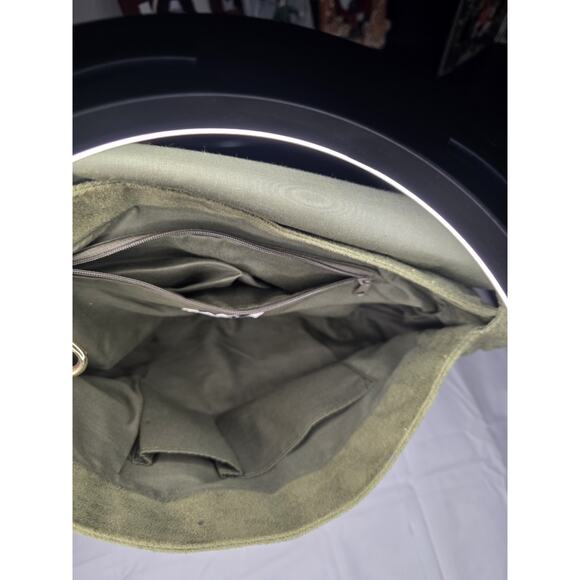 Marlo Olive Suede Studded Shoulder Bag Crossbody — Web Strap Boho - Picture 3 of 6